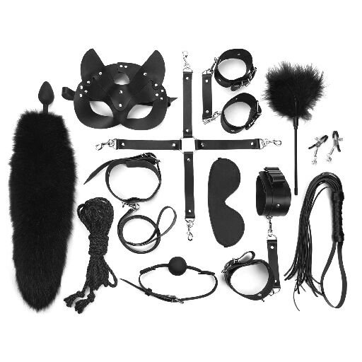 Набор BDSM Art of Sex – Maxi BDSM Set Leather, 13 предметов, черный, натуральная кожа