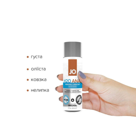 Анальная смазка JO ANAL H2O — ORIGINAL (60 мл) на водной основе, растительный глицерин || Анальна змазка JO ANAL H2O — ORIGINAL (60 мл) на водній основі, рослинний гліцерин