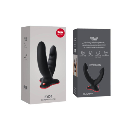 Двойной фаллоимитатор Fun Factory RYDE black, гибкие стволы, присоска || Подвійний фалоімітатор Fun Factory RYDE black, гнучкі стовбури, присоска