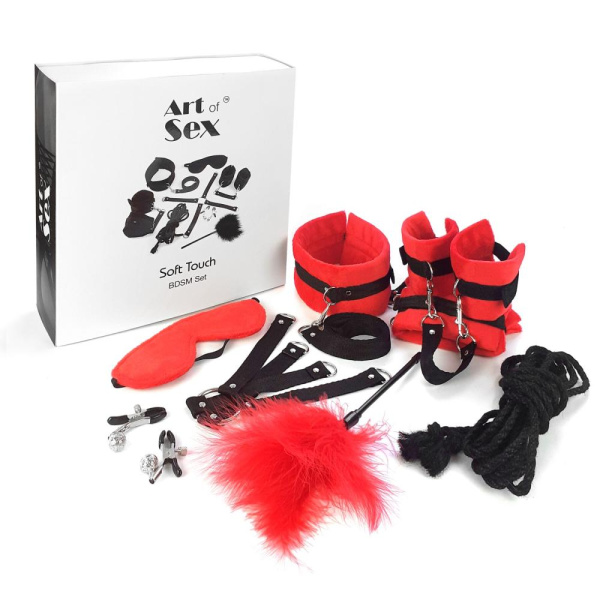 БДСМ-набор Art of Sex – Soft Touch BDSM Set, красный, 9 предметов