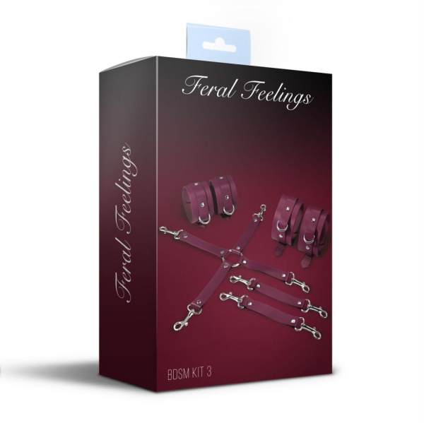Набор для БДСМ 3 в 1 Feral Feelings BDSM Kit 3 Burgundy, наручники, поножи, крестовина