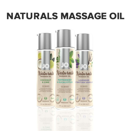 Массажное масло JO Naturals Massage Oil Peppermint & Eucalyptus с эфирными маслами (120 мл) || Масажна олія JO Naturals Massage Oil Peppermint & Eucalyptus з ефірними оліями (120 мл)