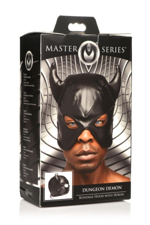 Маска с рогами Master Series: Dungeon Demon Bondage Mask with Horns, черная || Маска з рогами Master Series: Dungeon Demon Bondage Mask with Horns, чорна