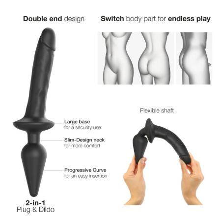Анальная пробка с дилдо 2в1 Strap-On-Me SWITCH PLUG-IN REALISTIC DILDO Black L, диаметр 4,5/3,4 см || Анальна пробка з дилдо 2в1 Strap-On-Me SWITCH PLUG-IN REALISTIC DILDO Black L, діаметр 4,5/3,4 см