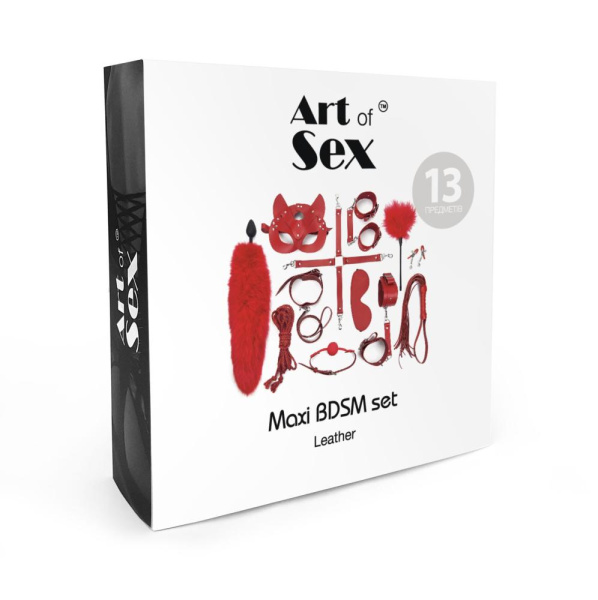 Набор BDSM Art of Sex – Maxi BDSM Set Leather, 13 предметов, черный, натуральная кожа